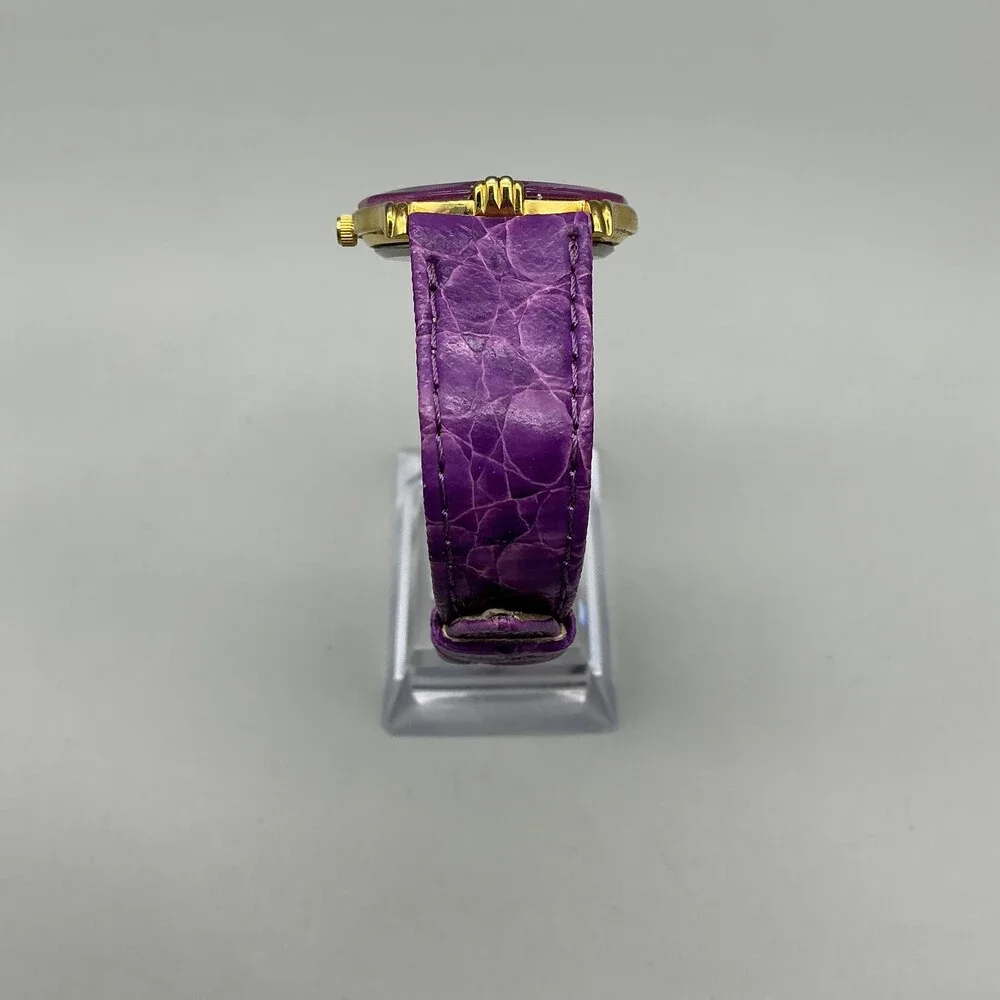 Vintage Ronica Womens Watch 31mm MOP Gold Tone Purple Leather Band New Battery